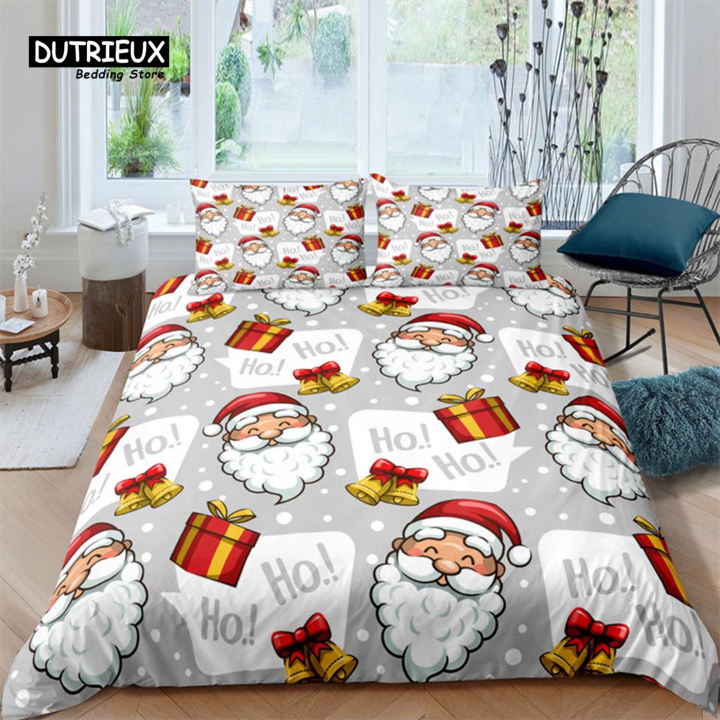 Cartoon Santa Claus Bedding Set King Queen Size Microfiber Christmas Dogs 3D Print Duvet Cover For Kids Pillowcases Home Textile