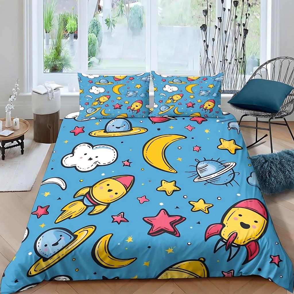 Rocket Print Duvet Cover Sets Queen King Size Lightweight Quilt Covers Bedroom Decor Cartoon Universal Bedspread Covers No Quilt