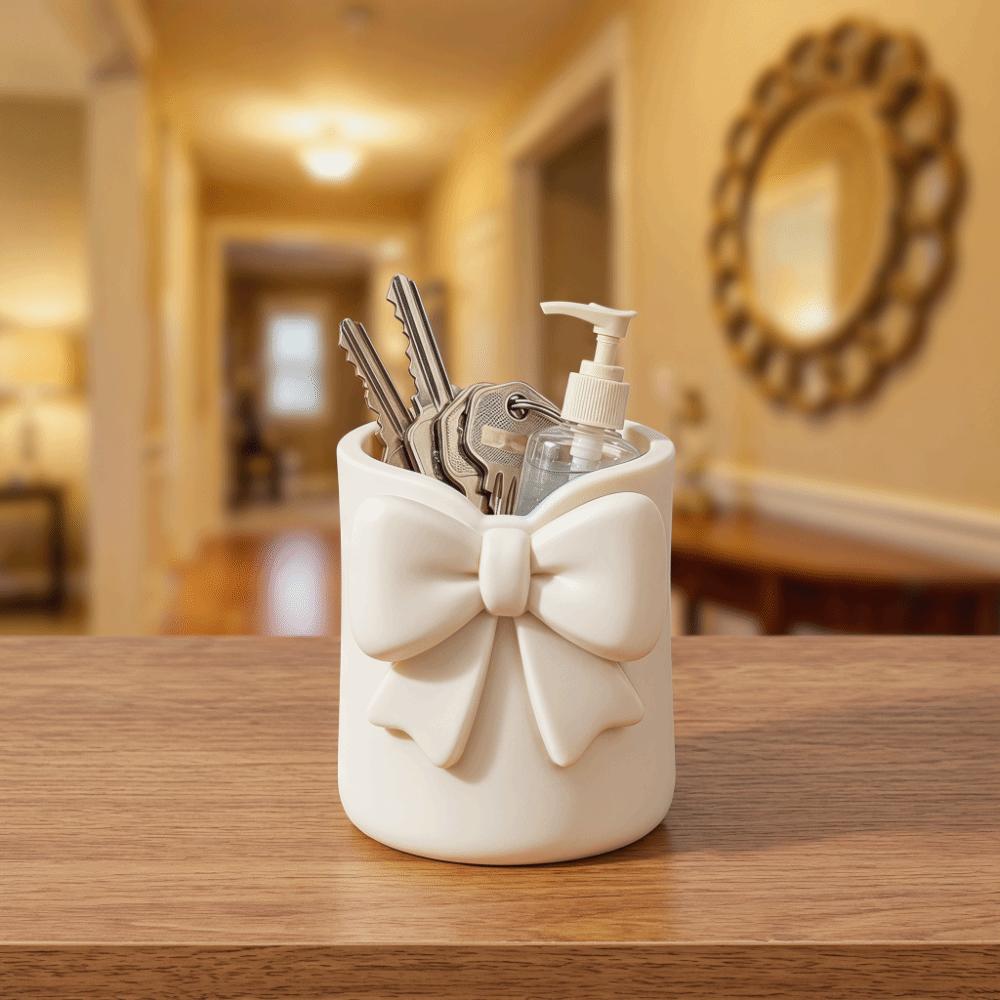 Decorative 3D Printed Bow Pen Holder Creative Multi-function Pencil Storage Box Sweet Flower Vase Desktop Organizer Office