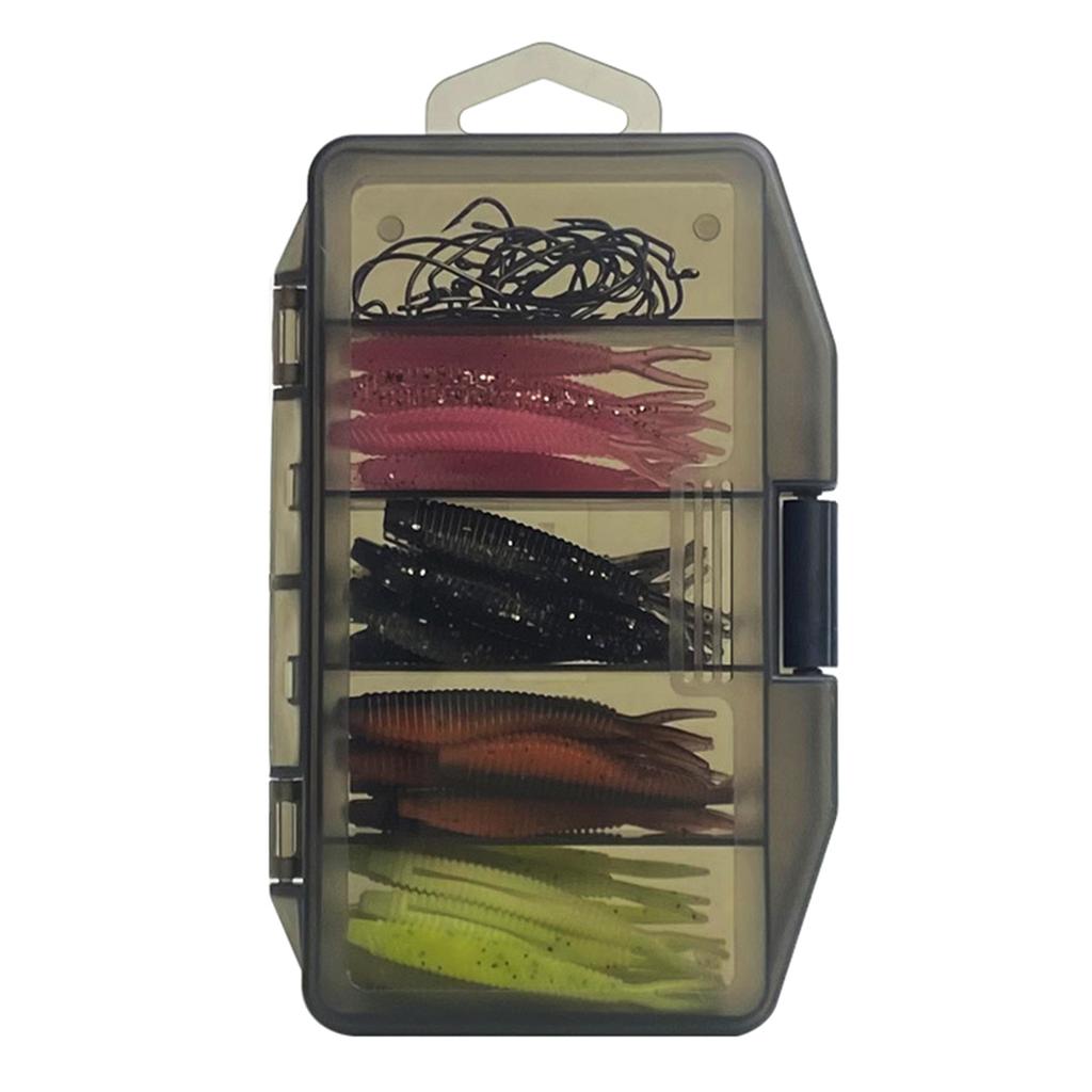 61Pcs Fish Lures Soft Artificial Lures for Fishing Trout Ribbon Lures Soft Colorful Fork Tail Swimbaits with Crank Hook