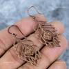 Round Lapis Lazuli Stone Electroformed September Dangling Ethnic Earrings Copper VP-85