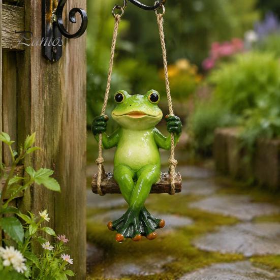 Langlebige Kunstharz-Dekoration Gartenschaukel Frosch-Statue, Hängendes Ornament, Skurrile Außenbaumskulptur Niedliche Figur für Veranda Hof Balkon