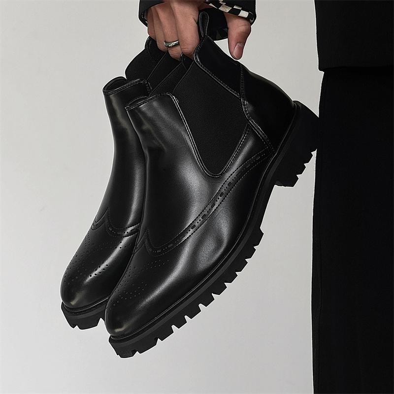 Fashion Mens Casual Boots Luxury Design Brogue Style Comfy Chelsea Boots High Quality Thick Bottom Wedding Business Casual Ankle Boots