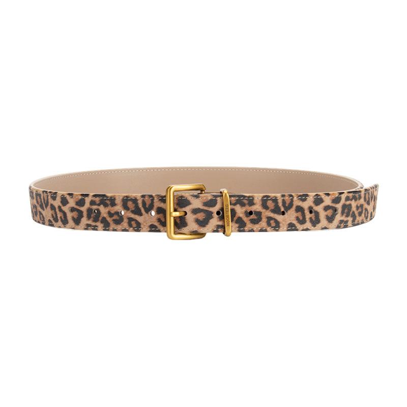 First Layer Cowhide Leopard Print Leather Belt Women'S Pin Buckle High Texture Simple Jeans Niche Belt Women