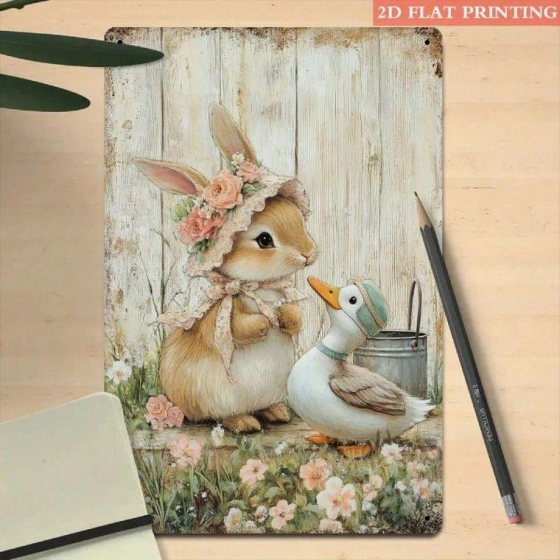 

Metal Wall Art Poster Retro Vintage Rabbit Duck Print for Living Room Decor
