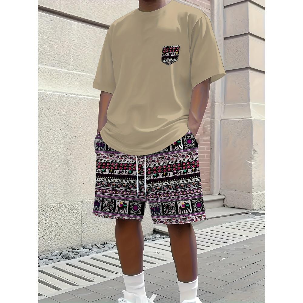 Ensemble Court à Manches Courtes pour Homme - Nouvelle Collection Été - Impression Ethnique Simple Style 3D - Mode Décontractée - Style Urbain - Confortable et Doux