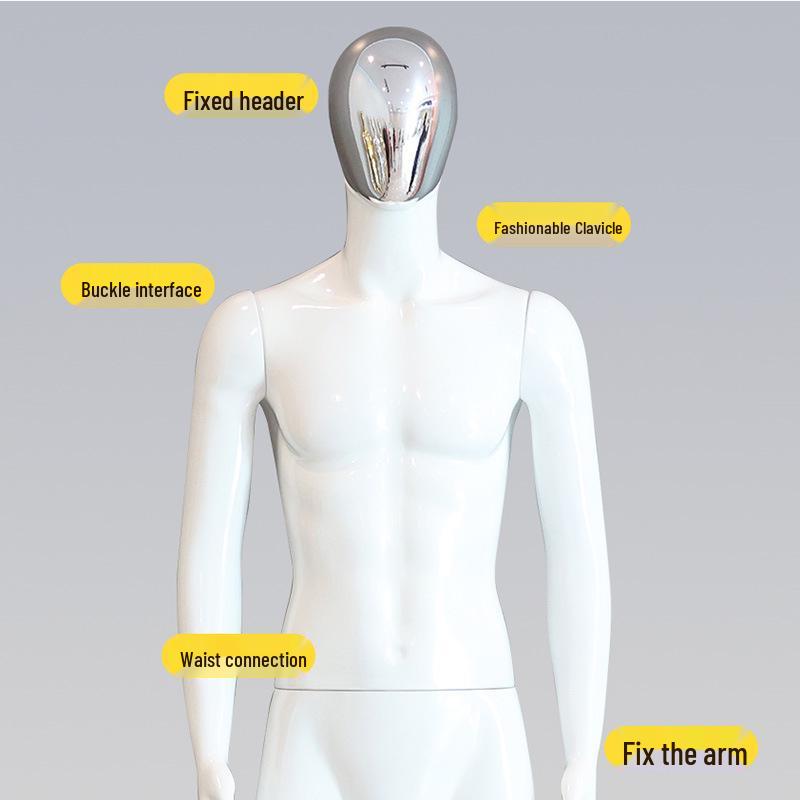 Manequim Masculino de Corpo Inteiro Estilo Coreano Branco Fosco com Rosto Galvanizado
