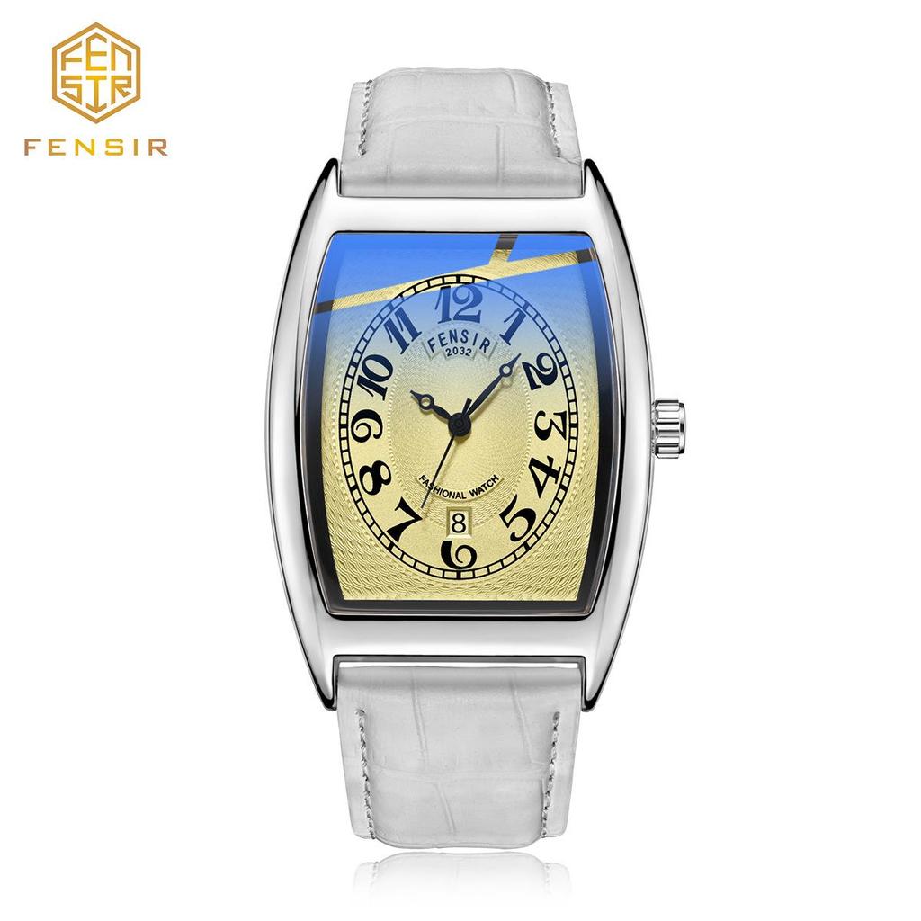 Pánské hodinky Fins Tonneau Classic Modré Světlé Retro Business Vodotěsné Quartzové