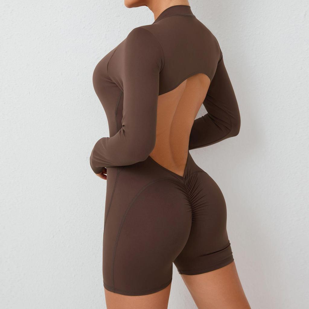 Chic One-Piece Zip Jumpsuit - Long-Sleeve, Backless Yoga Outfit & Sexy Fitness Wear