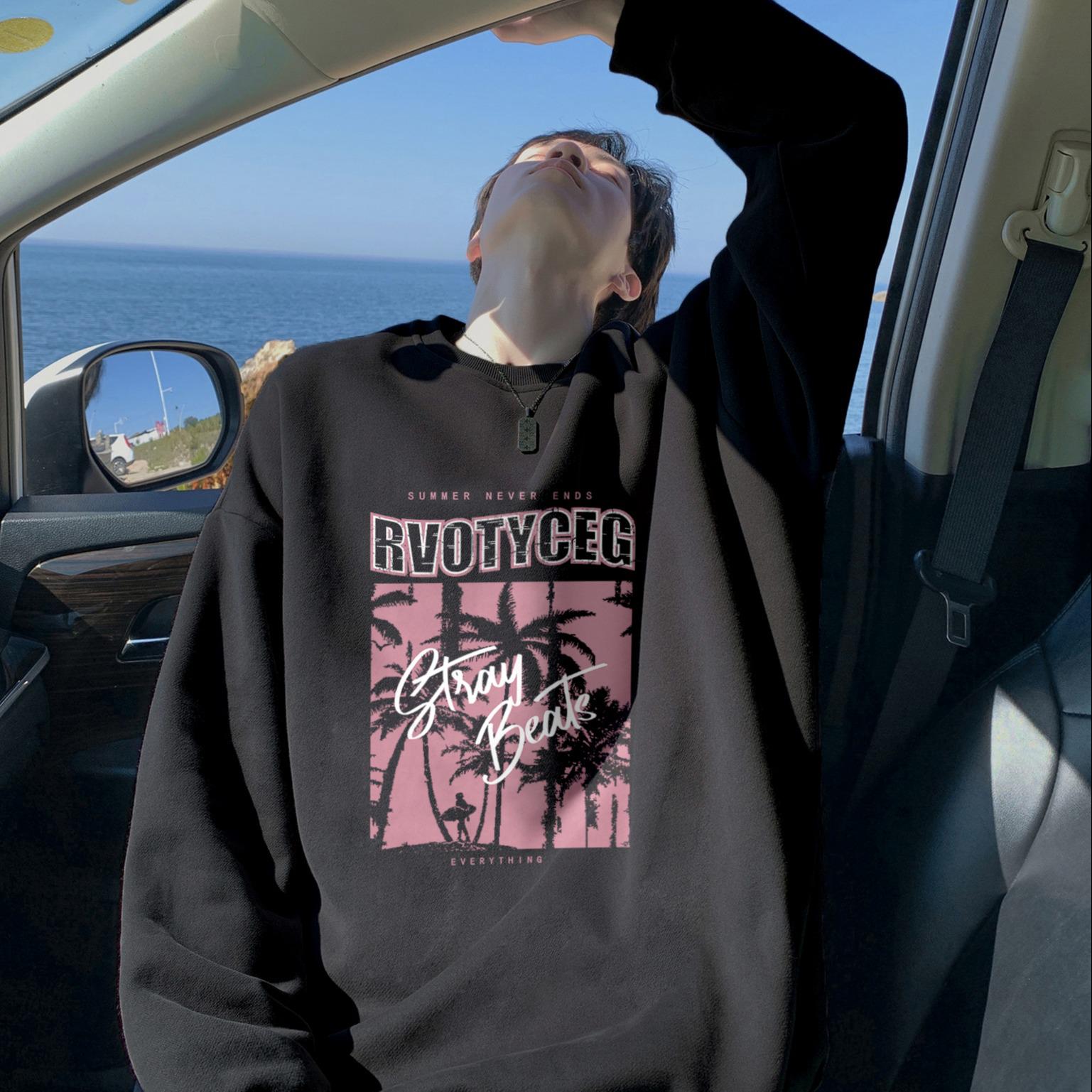 Men s Autumn Trend Printed Round Neck Hoodie - Thick, Loose-Fit, Long Sleeve Hong Kong Style. L