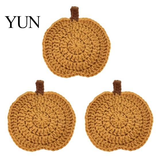 Easy to Clean Table Mats Handmade Crochet Pumpkin Coasters, Soft Polyester Coffee Mats, Cushion Autumn Themed Farmhouse Dining Accessories for Kitchen