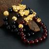 Pixiu Bracelet for Men and Women Chinese Style Black Stone Wine Red Pixiu Hand Beaded Bracelet