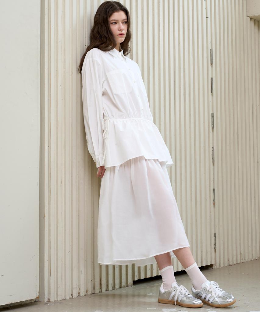 Mite Texture Block Shirts Dress_Ivory