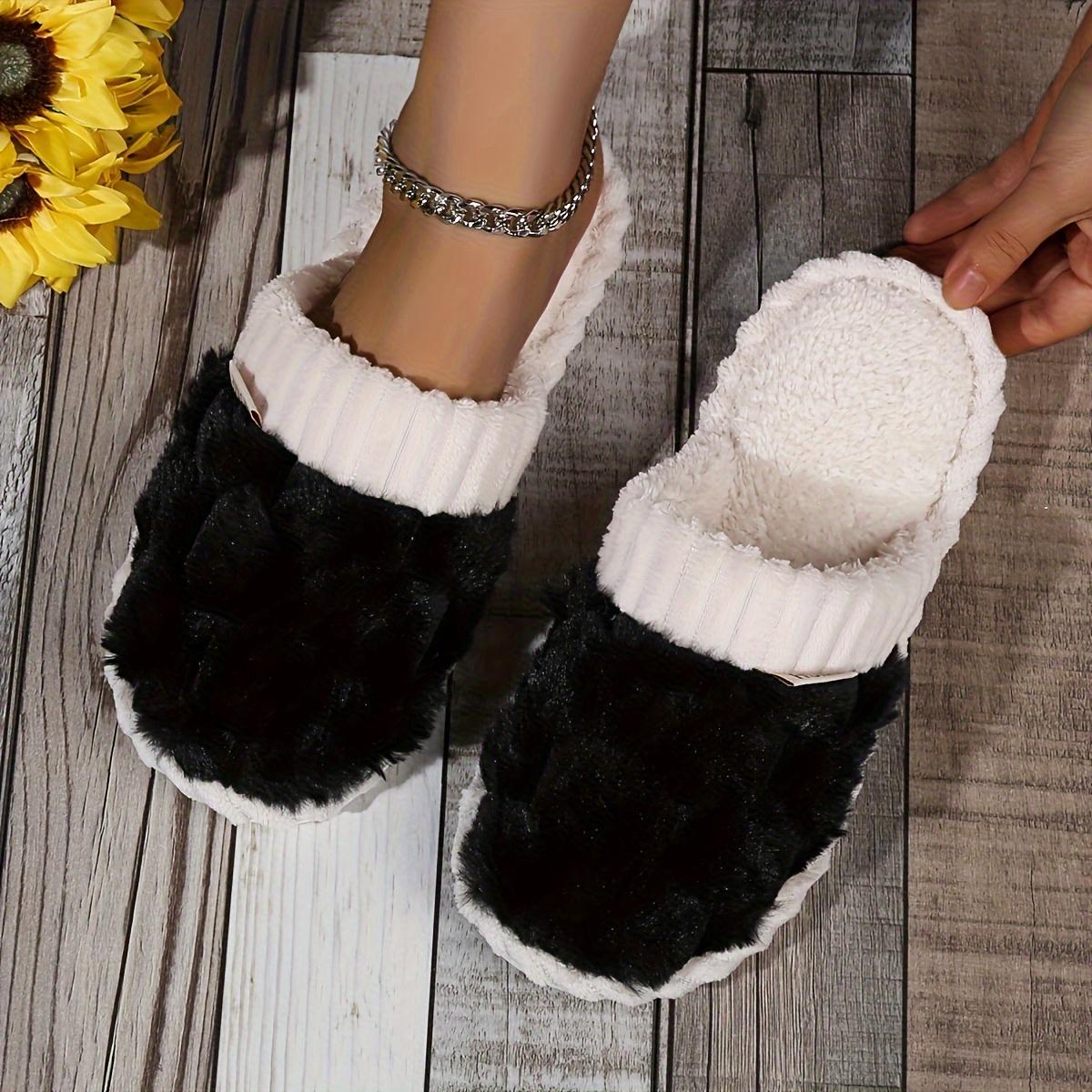 

Color Stitching Imitation Wool Slippers, Casual And Easy-to-wear Suede Indoor Shoes, Comfortable Home Slippers 36-37 чорний