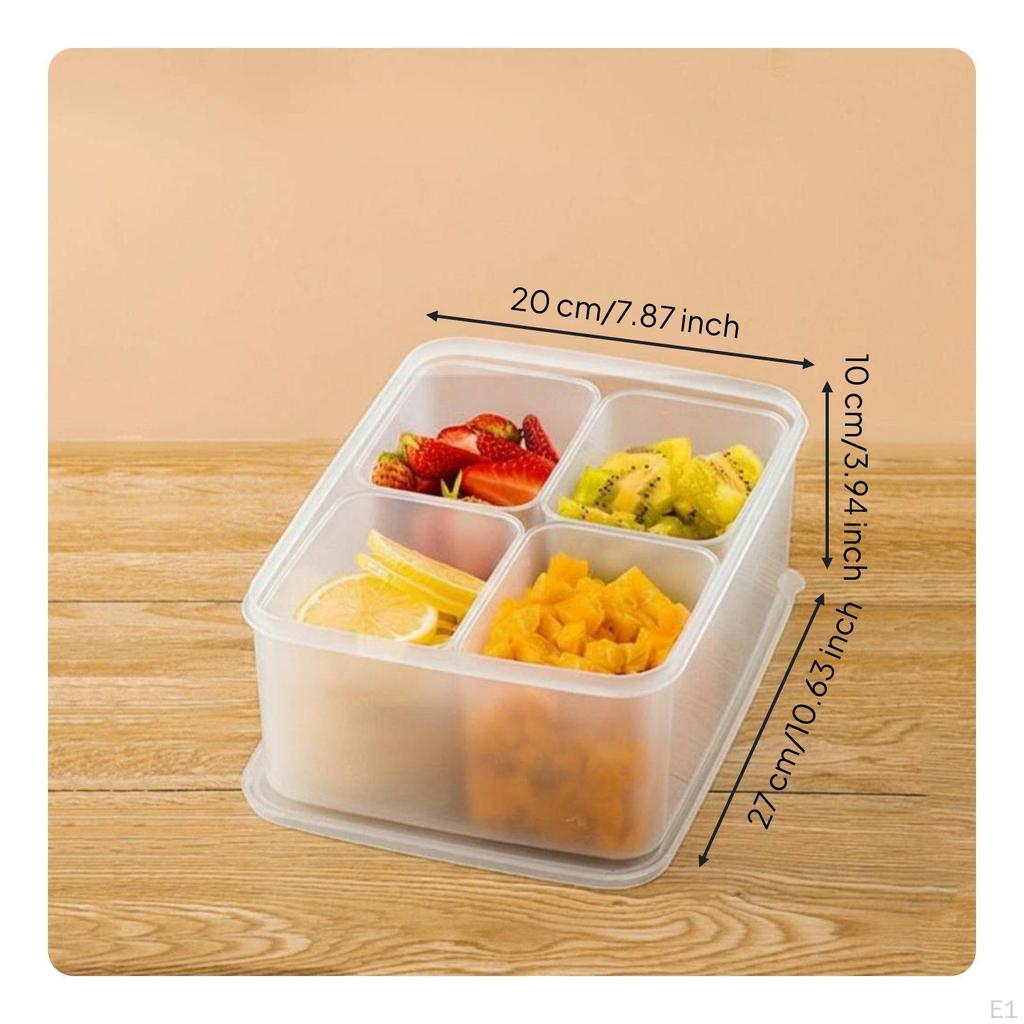 4Compartment Food container Transparent Design MultiCompartment Serving Box With Lid Condiment
