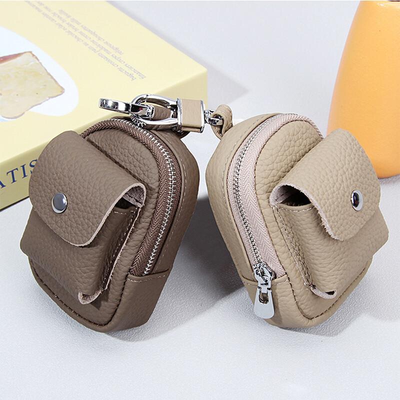 New Durable Genuine Leather Waist Hanging Small Bag Portable Storage Bluetooth Earphone Keys Coins Zipper Pouches Multi-color Selection