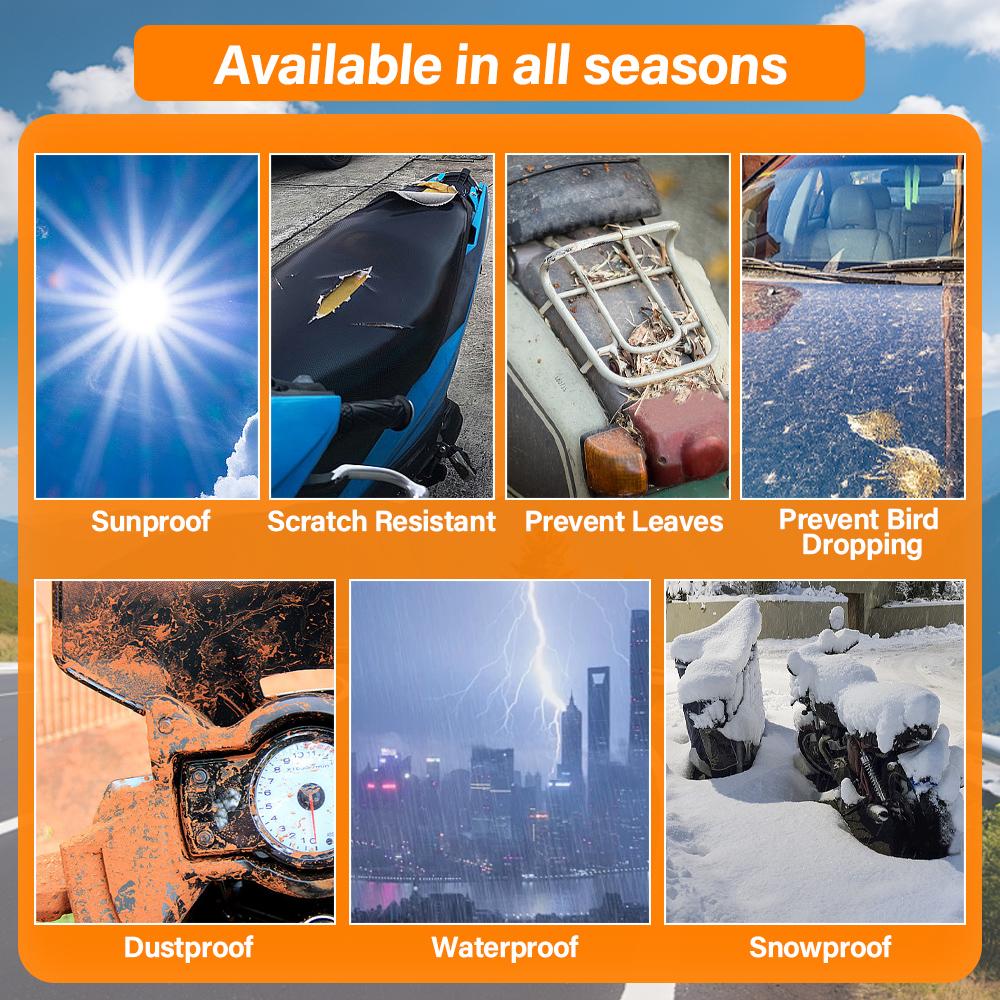 Motocyklový kryt 190T postříbřená tkanina Voděodolná UV odolná proti prachu Zámek opasku Elastické designové motocyklové oblečení