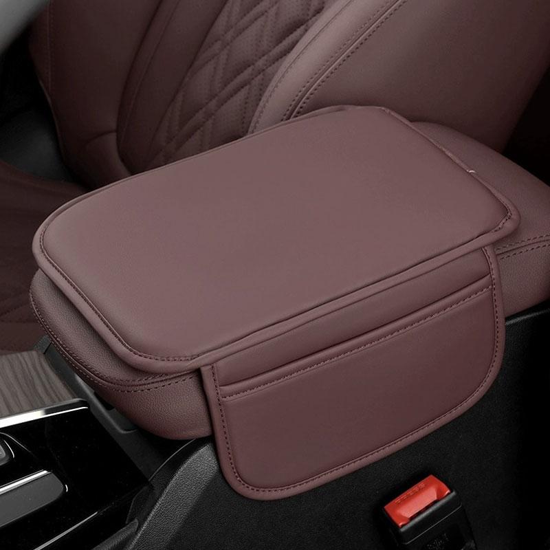 

Утолщенная версия защитного чехла для центральной консоли автомобиля, кожаный улучшенный подлокотник, подушка, коврик для подлокотника с боковым карманом для хранения вещей коричневый