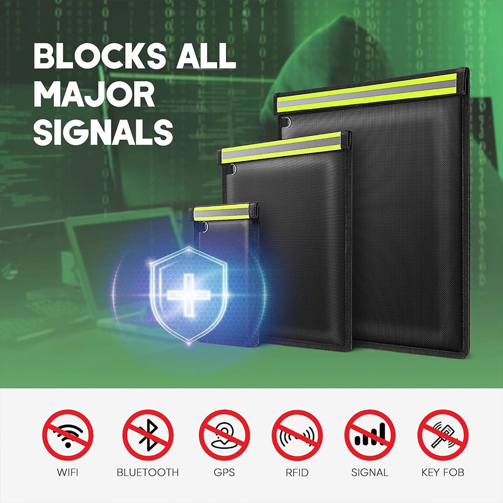 3PCS Signal Blocker Faraday Bag RFID Faraday Pouch with Reflective Strip Anti-Tracking Signal Blocker Faraday Bag for Keys Phone