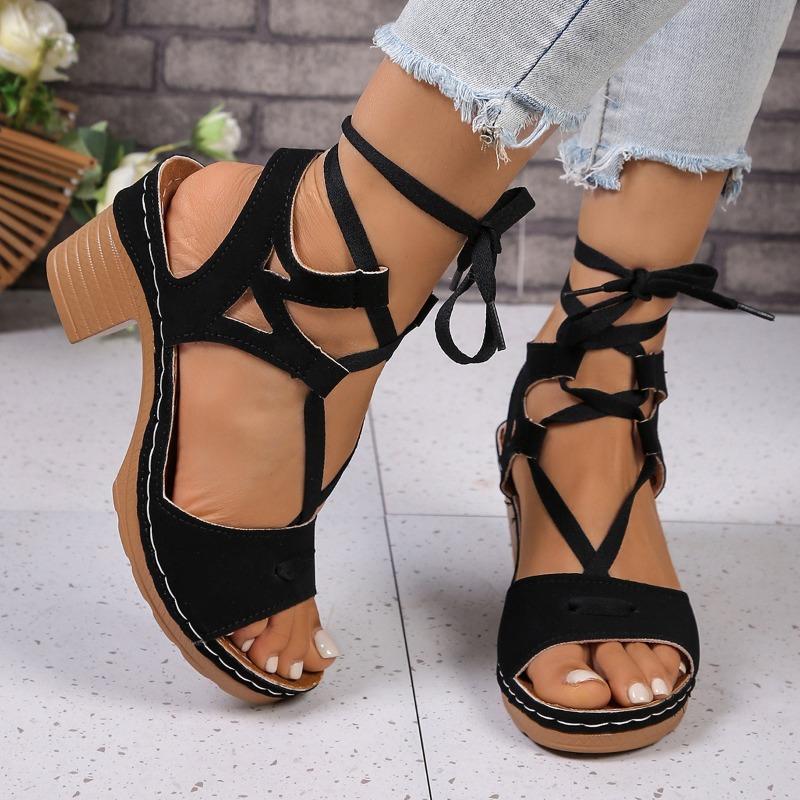 Summer new high-heeled sandals thick straps open-toed sandals large size fashion women's sandals