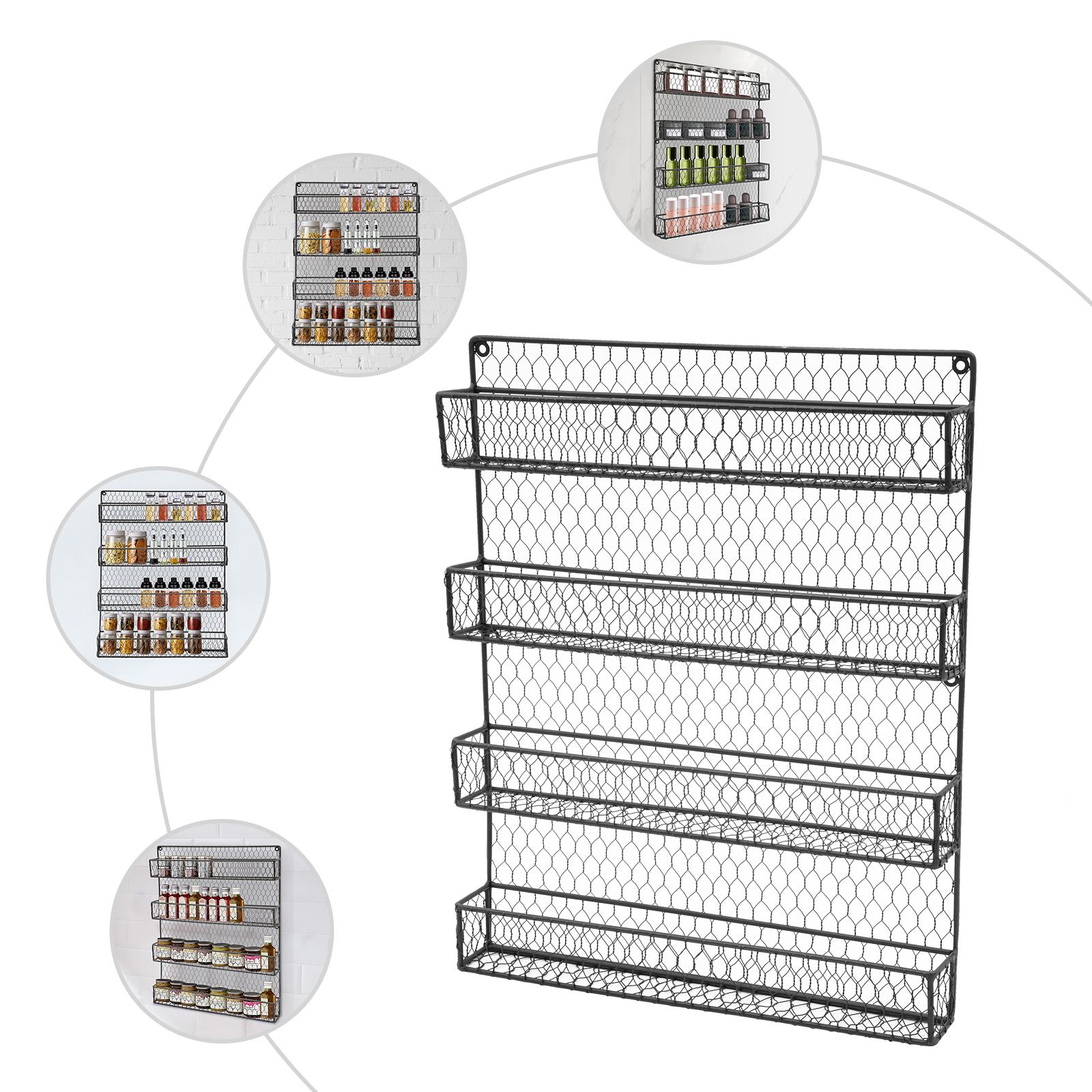 4-Tier Iron Wall Mounted Spice Rack,Black Rectangle Kitchen Spice Rack 43*6*53cm for Store Spice Jars 4-tier чёрный