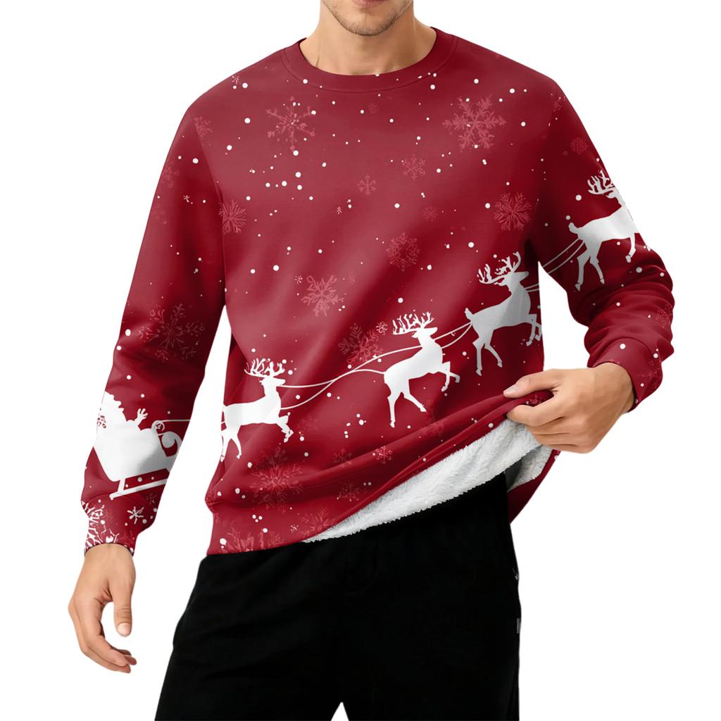 Men's Round Neck Fleece-Lined Thick Warm Sweatshirt
