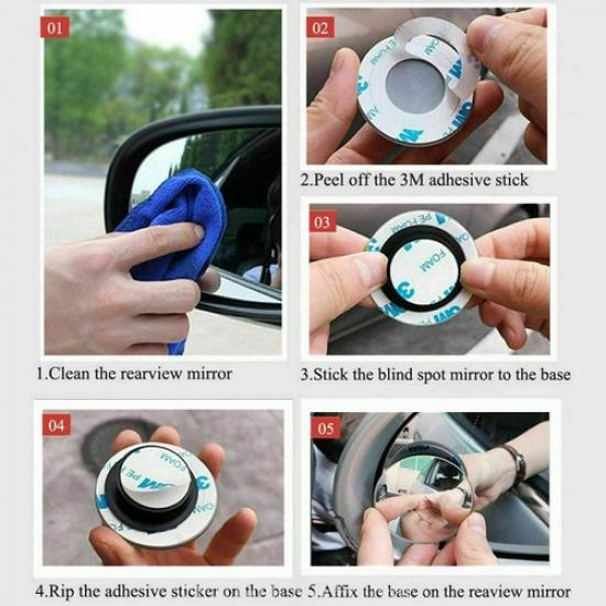 Universal 2PCS Wide Angle Convex Rear Side View Blind Spot Mirror 360° for Car