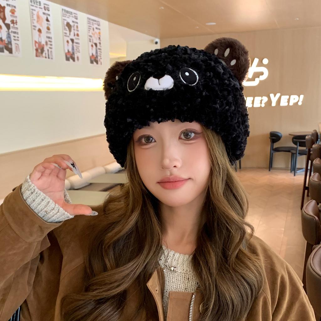 Korean Cute Bear Women's Hat Autumn Winter Beanie, Outdoor Warm Ear Protection Knitted Hat