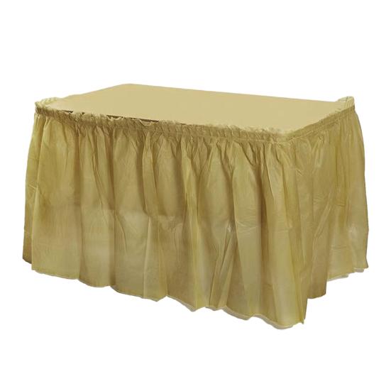 

Disposable Waterproof Table Skirt with Adhesive Strip 420x70cm Heavy-Duty Plastic Cover жёлтый