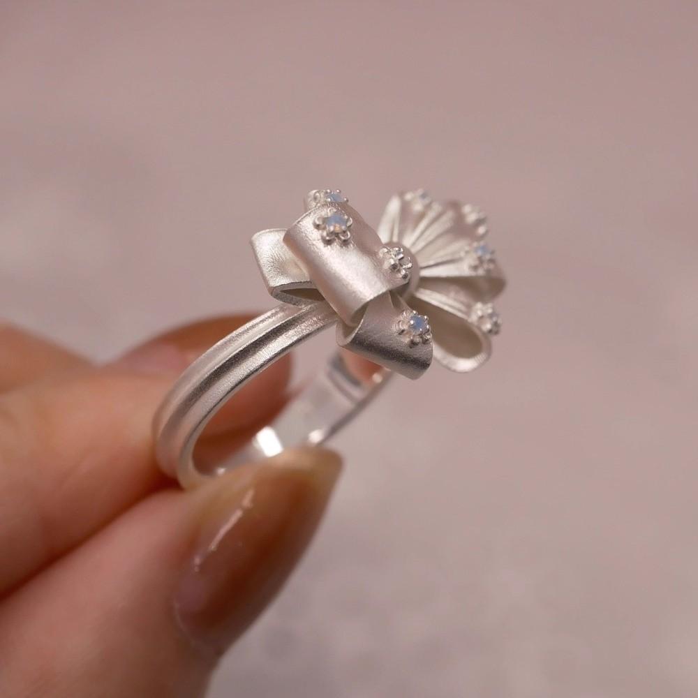 Elegant 3D Finger Rings Opal Stone Adjustable Open Index Ring Bowknot Ring Women