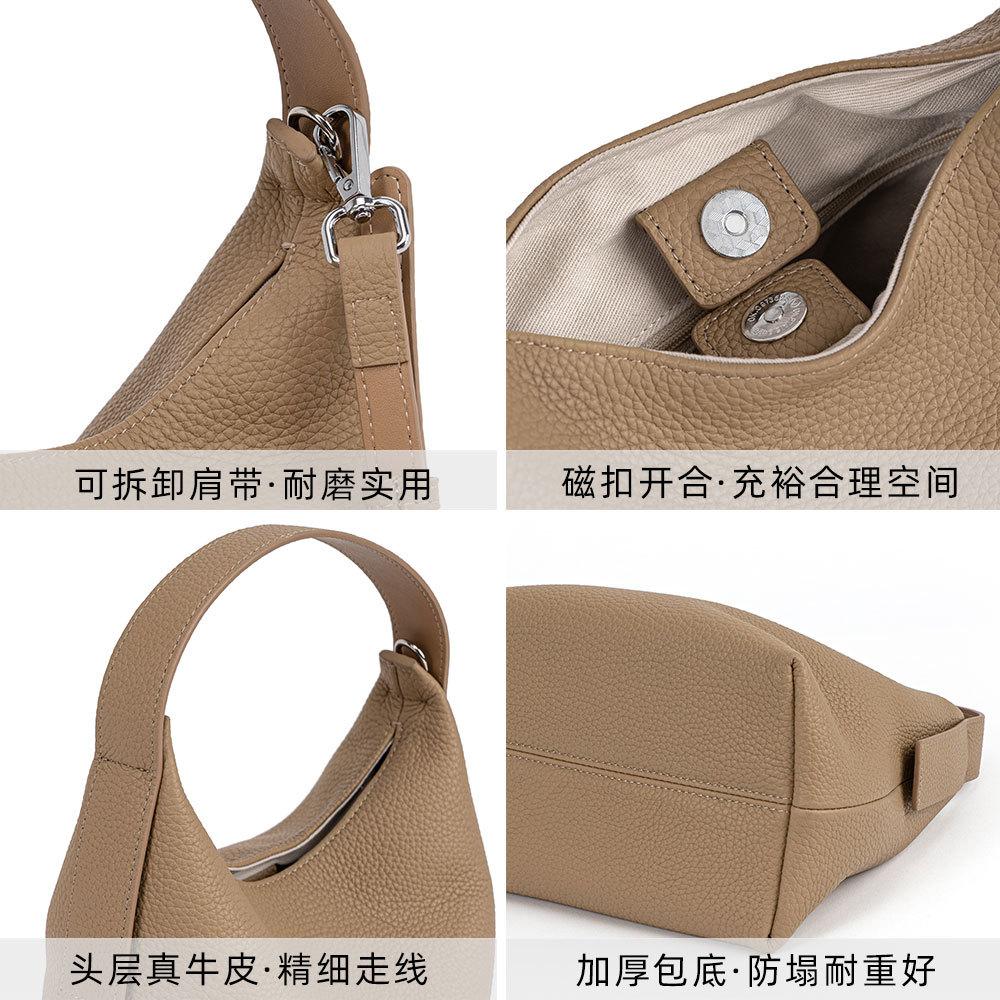 Pendler vielseitige Bucket Bag Umhängetasche Lychee-Leder Mode tragbar echtes Leder Damentasche Magnetverschluss einfache Tasche