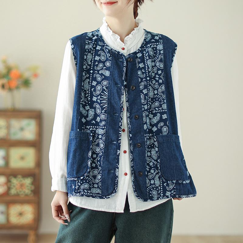 2024 Ethnic Style Printed Sleeveless Vest - Japanese Versatile Loose Fit