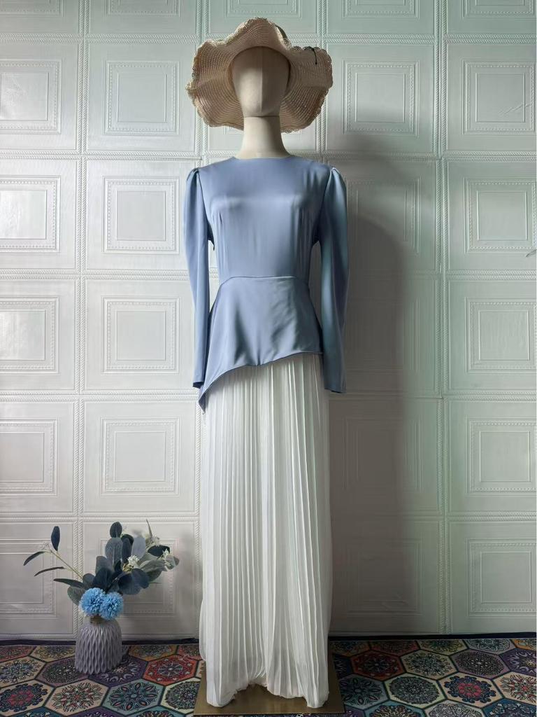 Elegant Women's Long-Sleeve Formal Dress with Waist-Cinching, Light Summer 2025 European & American Style