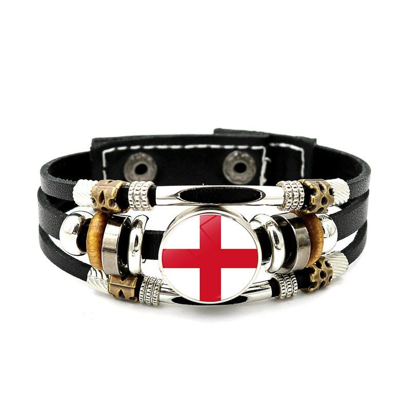 Factory National Country Flag Design Bracelet Crystal Bead Snap Button Sports National Team Jewelry Gift Leather Wrap Bracelet