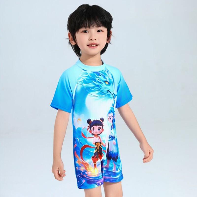 Boys 'swimming Suit Children's Cartoon Nezha Short-sleeved Sunscreen Boys' One-piece Surfing Diving