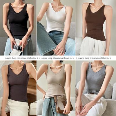 Summer Suit with V-neck Small Halter Vest Female Solid Color Knit Thread Spring and Autumn Spice Girl Base Top Large Size