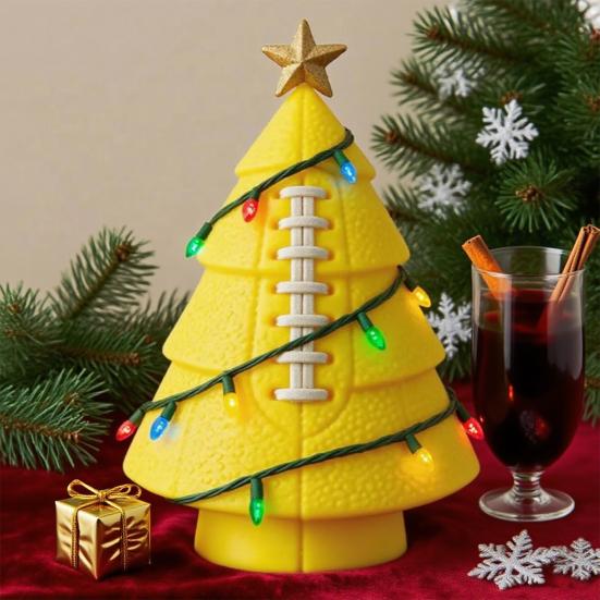Sports Ball Inspired Christmas Tree Figurine Handcrafted Faux Leather Tree Shaped Tabletop Decoration with Golden Star Topper for Holiday Home Decor