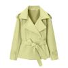 Damen Kurzer Trenchcoat mit langen Ärmeln, Gürtel und Knopfleiste