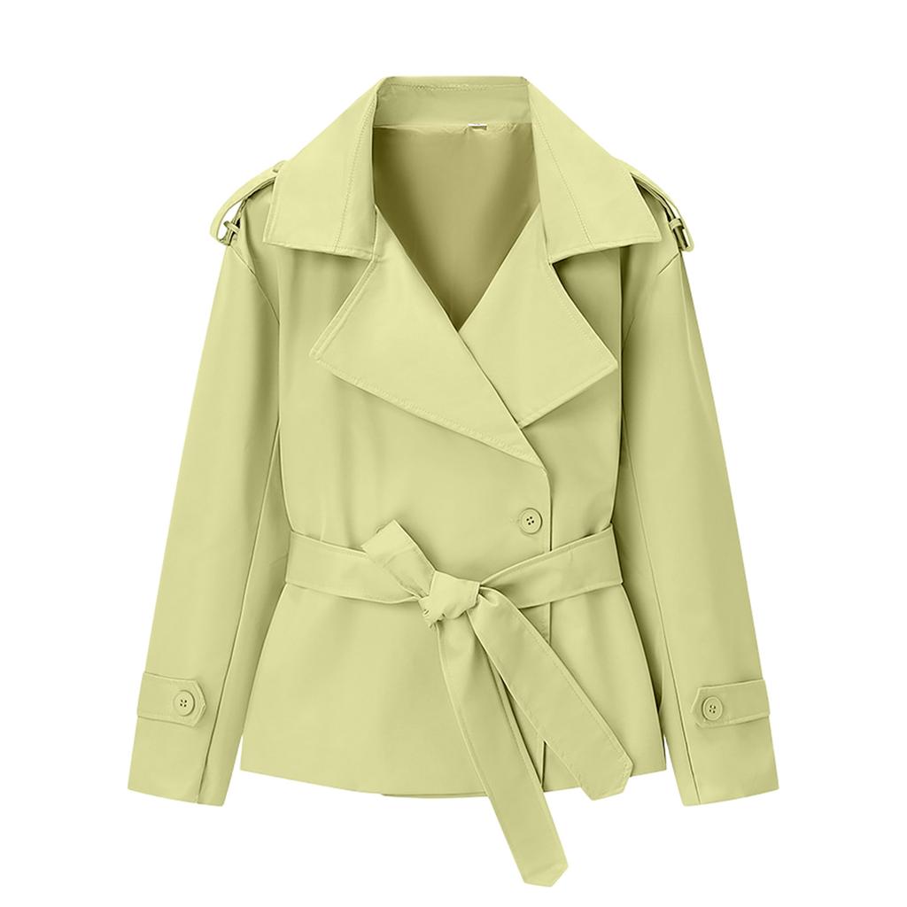 Damen Kurzer Trenchcoat mit langen Ärmeln, Gürtel und Knopfleiste