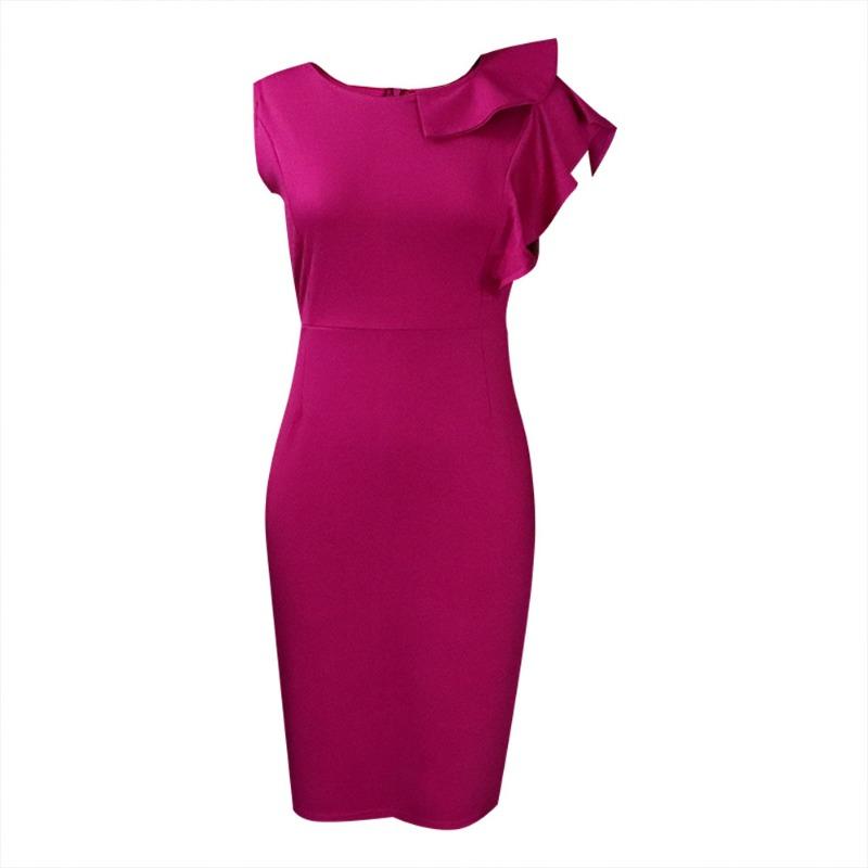

Women s summer ruffle leaf edge solid color hip-wrapped tight professional temperament dress XXXL