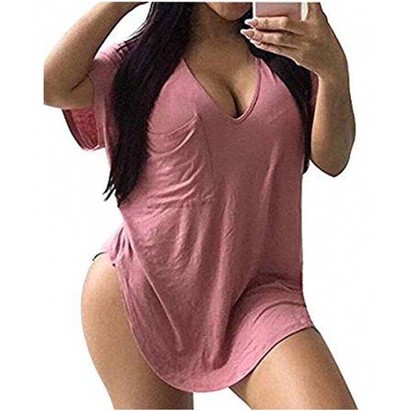 QICED Camicette e camicie da donna con scollo a V, maniche corte, stampa tinta unita casual alla moda