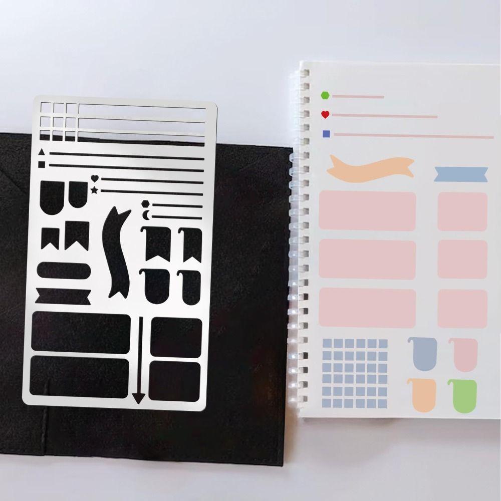 Vintage Stainless Steel Template Ruler Hollow Double-Sided Template Planner Stencil DIY Portable Drawing Ruler for Scrapbooking