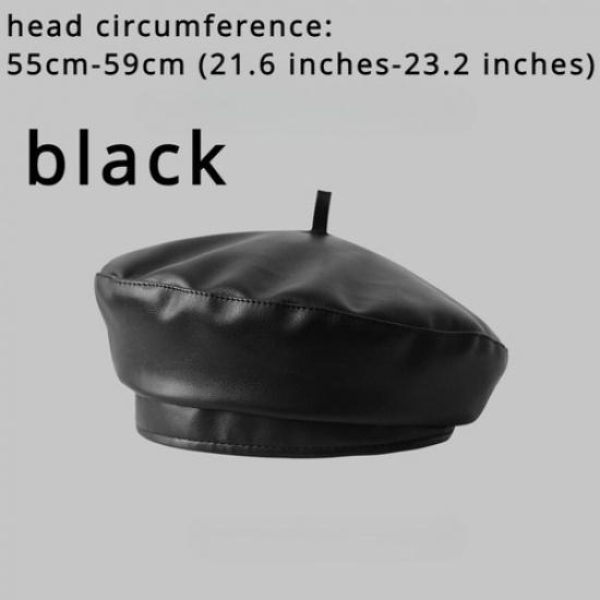 Женская берет-шляпа из искусственной кожи Однотонная кепка Регулируемая Ретро Повседневная берет-шляпа Шикарная чёрный