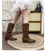 Retro pointed versatile hollow thick-soled western boots women's embroidery slim long cowboy boots thick heel high tube Martin boots