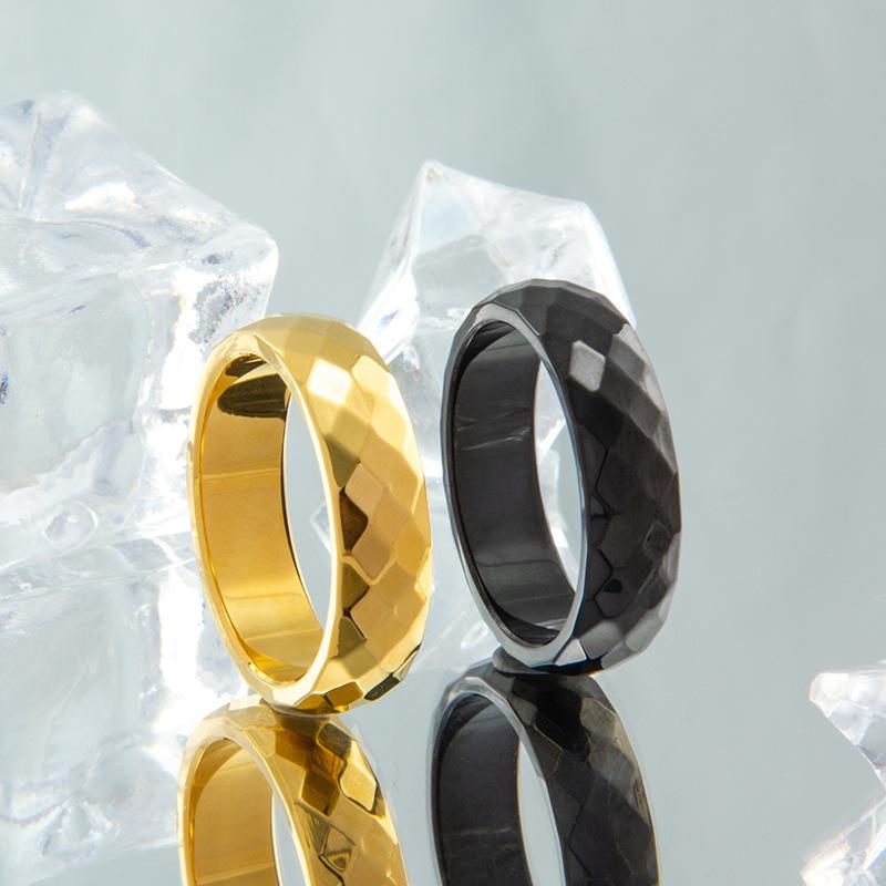 6mm Titanium Steel Rhombic Faceted Couple Rings – Curved Design for Men