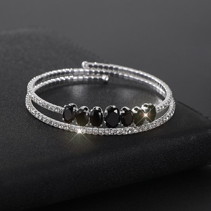 Offenes einreihiges und zweireihiges Strassarmband, Brautfarbe elastisch verstellbares Zirkonarmband Armschmuck