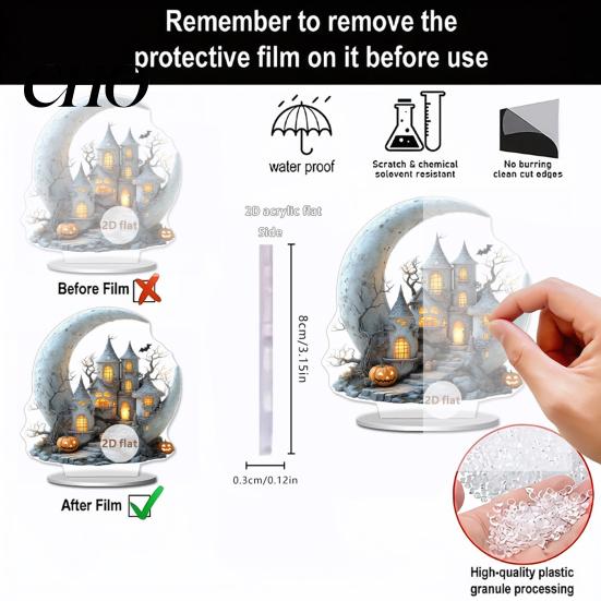 Candlelight Ornaments Halloween 2D Acrylic Flat Ghostly Decoration Spooky Night Light Decorations for Desk Home Office Cafe Transparent