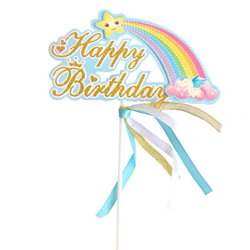 Happy Birthday Rainbow Cake Toppers: Stars, Clouds & Balloons