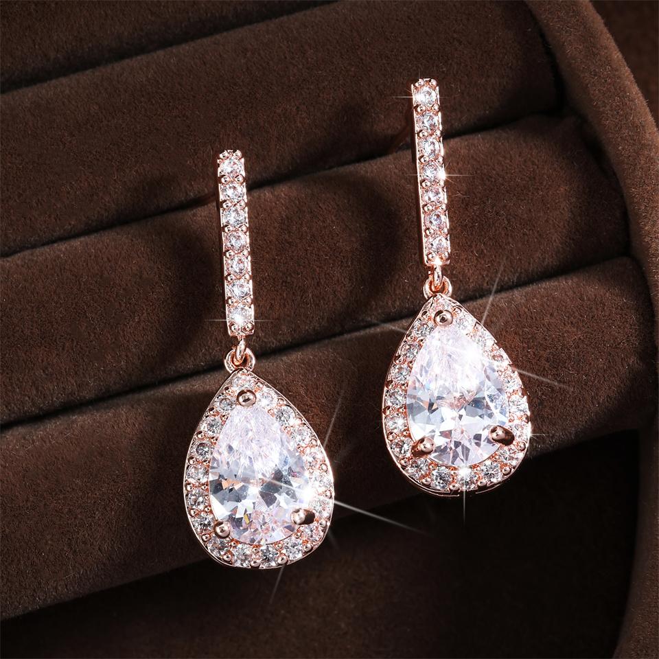 ZAKOL Luxury Teardrop Cubic Zirconia Dangle Earrings For Women Sparkling Crystal Earrings Bridal Wedding Party Jewelry Gift