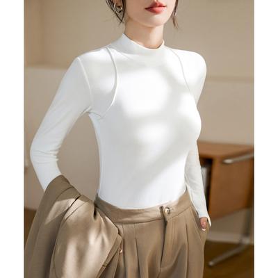 Furted Thin Velvet Threaded Cotton Base Shirt for Women In Autumn and Winter New Slim Long-sleeved T-shirt Versatile Top